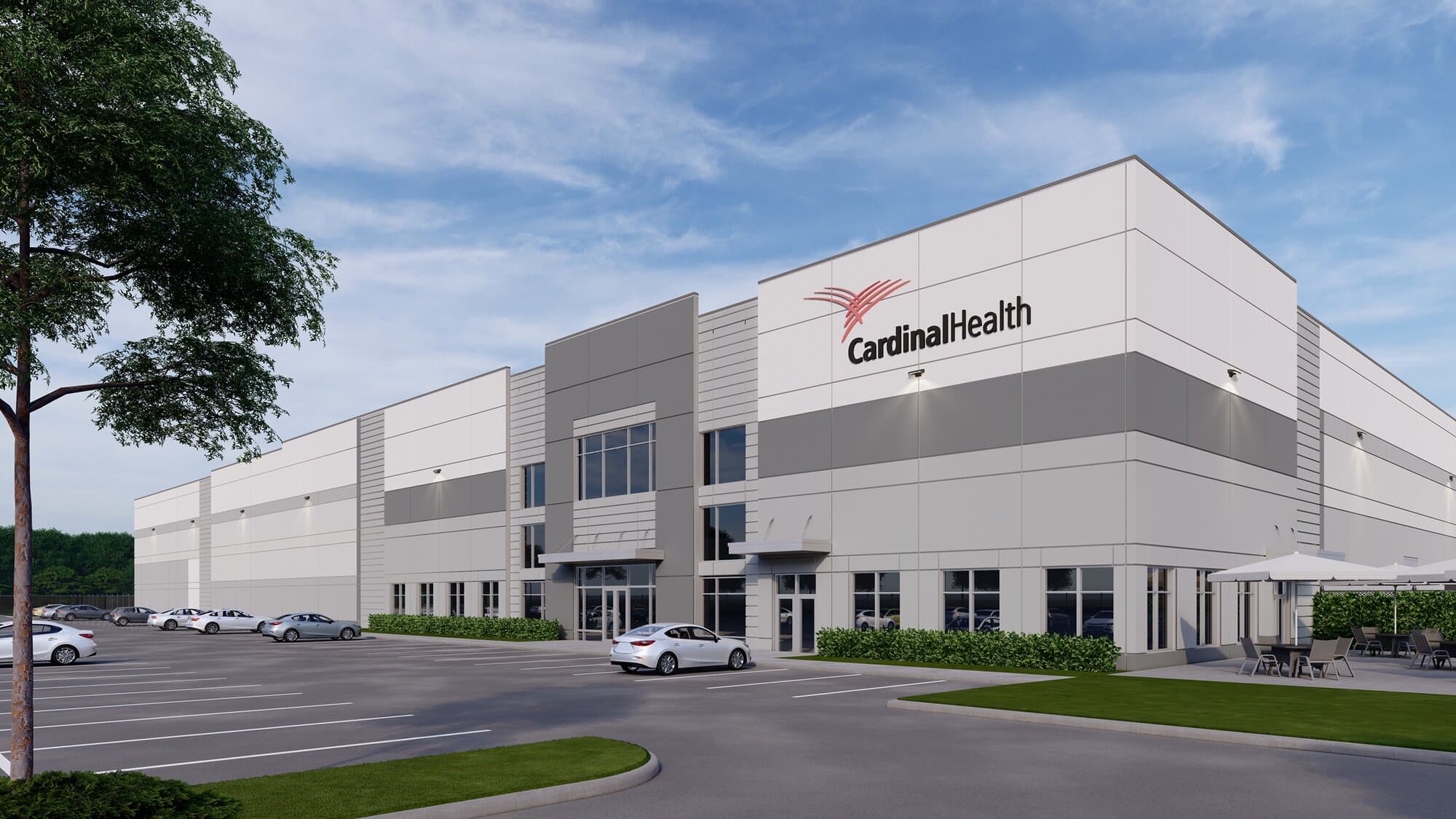 Exterior entrance image with parking lot and Cardinal Health logo on building.