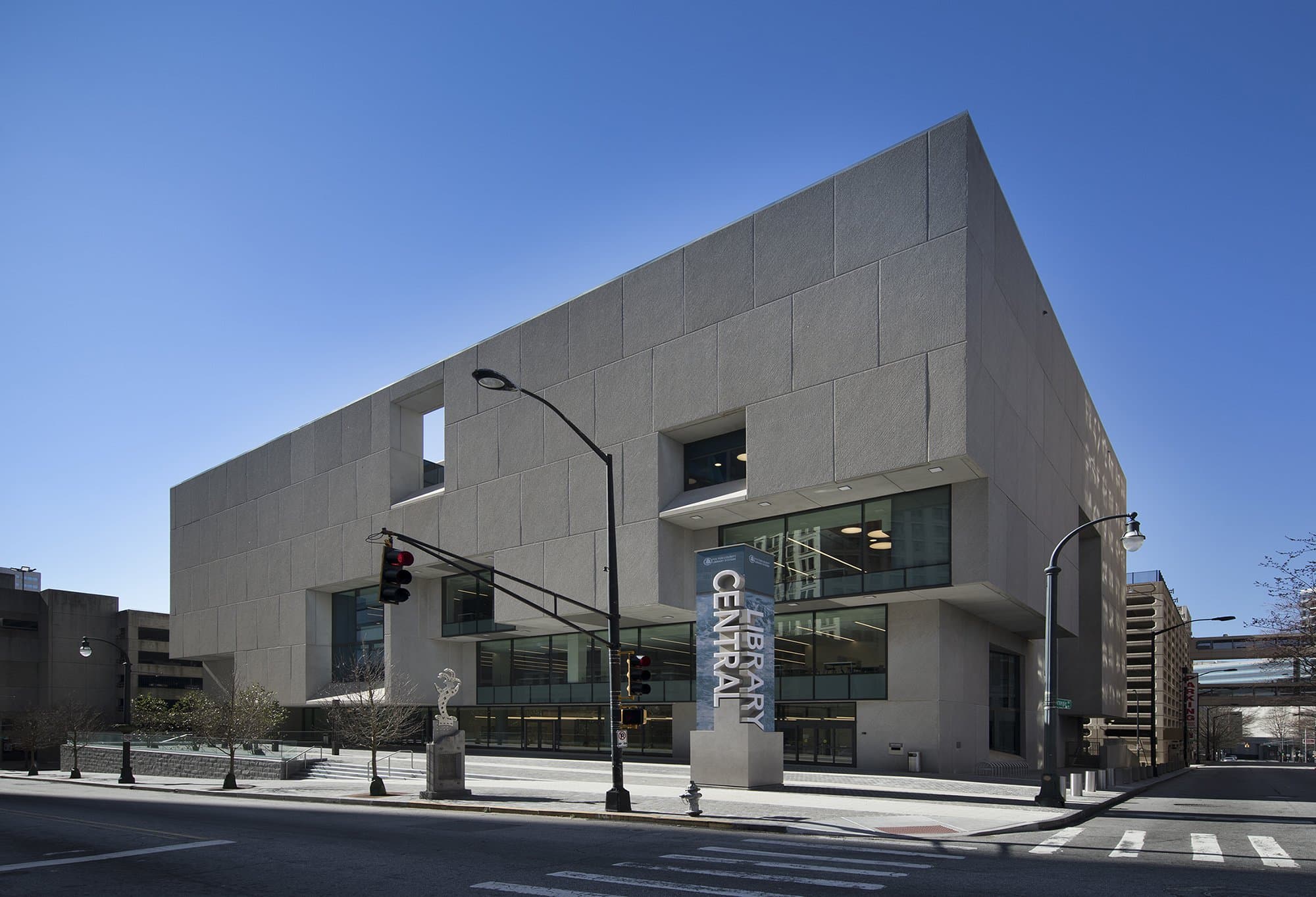 Outside image of a library on a sunny day.