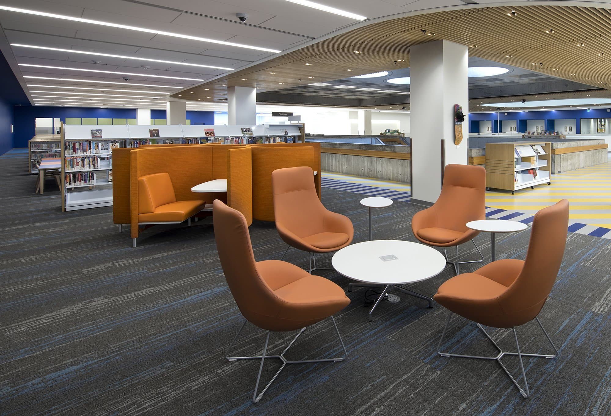Seating area within a library.