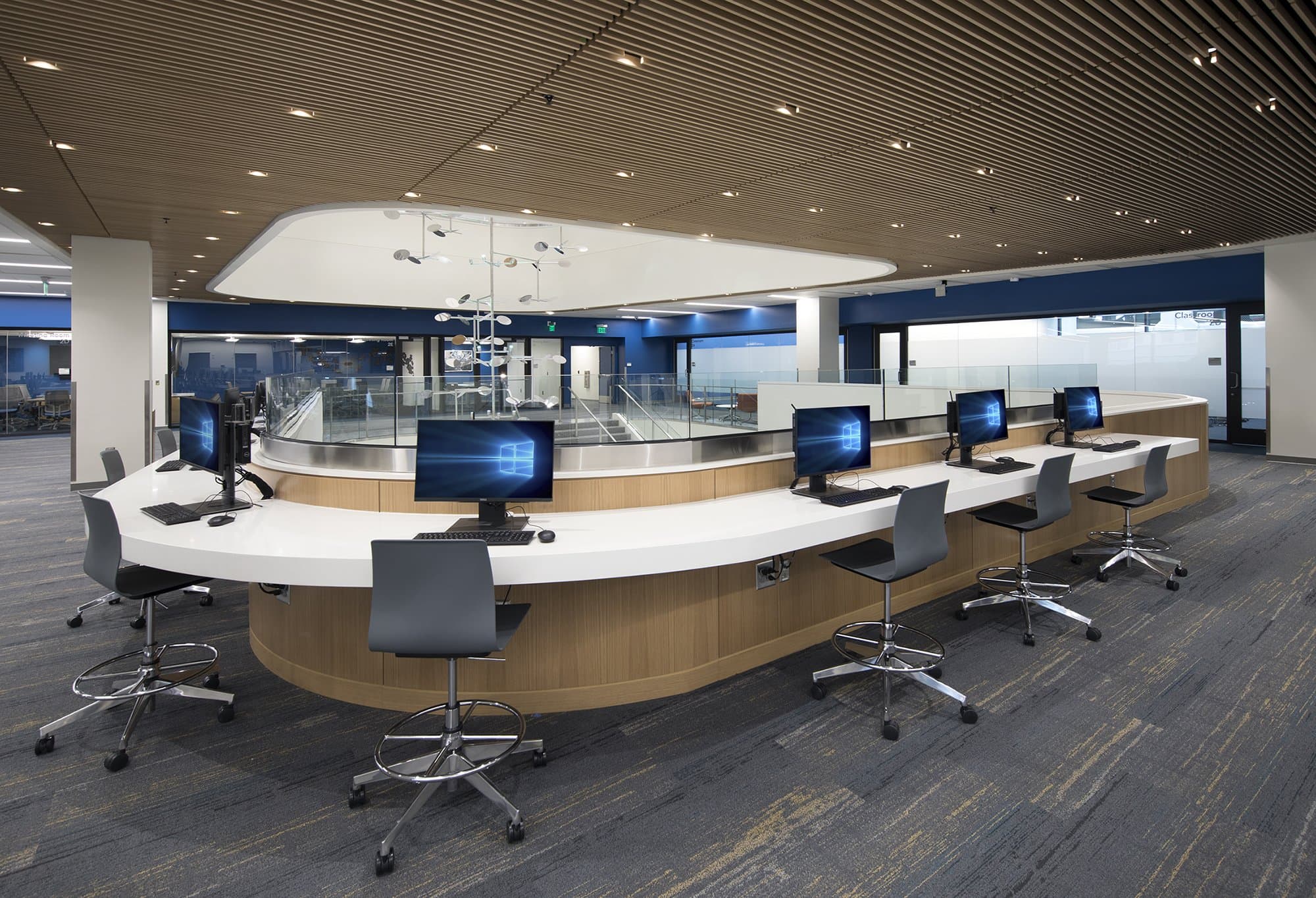 Public use computers inside of a library.